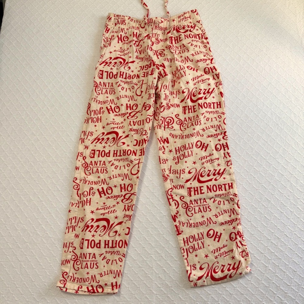 Old Navy Match The Fam Christmas Pajama Pants Cream Red Typography Mens Medium